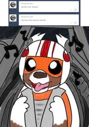 Size: 800x1133 | Tagged: safe, artist:askwinonadog, winona, dog, ask, ask winona, cockpit, helmet, music notes, solo, star wars, tongue out, tumblr, x-wing