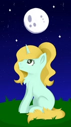 Size: 1080x1920 | Tagged: safe, artist:ksupav, oc, oc:ksupav, pony, unicorn, grass, moon, night, night star, rcf community, smiley face, solo, stars, texture