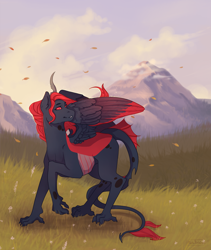 Size: 3289x3900 | Tagged: safe, artist:motojinwoo, oc, oc only, oc:king phoenix embers, changeling, dracony, dragon, hybrid, pony, absurd resolution, commission, pretty, red changeling, solo, ych result