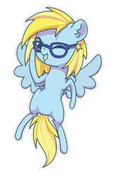 Size: 403x629 | Tagged: safe, artist:musicfirewind, oc, oc only, oc:cloud cuddler, pegasus, pony, chibi, glasses, one eye closed, open mouth, wink