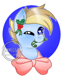 Size: 450x550 | Tagged: safe, artist:thanhvy15599, part of a set, oc, oc only, pony, blue eyes, bow, candy, candy cane, commission, cute, food, heart eyes, holly, male, mouth hold, one eye closed, simple background, transparent background, wingding eyes, wink, winking at you, ych result