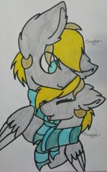 Size: 188x301 | Tagged: safe, artist:crazysketch101, oc, oc only, oc:snuggie, oc:snuggle, clothes, scarf, sketch, tongue out, traditional art, twins