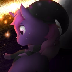 Size: 2500x2500 | Tagged: safe, artist:hotzone, oc, oc only, oc:lovecraft dawn, pony, unicorn, atmospheric, bust, digital art, female, galaxy, planet, portrait, purple, space, spacescape, unknown