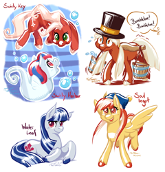 Size: 1150x1196 | Tagged: safe, artist:taritoons, oc, oc:bumblebee, oc:soul ingot, oc:swirly harbor, oc:swirly key, oc:water leaf, earth pony, pegasus, pony, sea pony, canada, germany, nation ponies, ponified