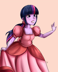 Size: 3000x3750 | Tagged: safe, artist:cometshina, twilight sparkle, equestria girls, blushing, clothes, dress, female, signature, simple background, solo