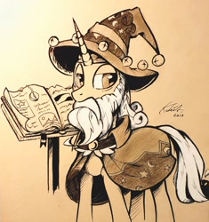 Size: 2268x2414 | Tagged: safe, artist:kaleido-art, star swirl the bearded, pony, unicorn, book, high res, ink drawing, inktober, male, pencil drawing, solo, stallion, traditional art