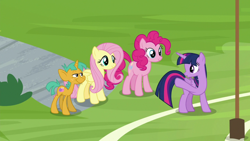 Size: 1920x1080 | Tagged: safe, screencap, fluttershy, pinkie pie, snails, twilight sparkle, twilight sparkle (alicorn), alicorn, earth pony, pegasus, pony, 2 4 6 greaaat