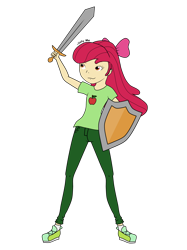 Size: 2000x2667 | Tagged: safe, artist:onlymeequestrian, apple bloom, human, equestria girls, female, humanized, shield, simple background, solo, sword, transparent background, weapon