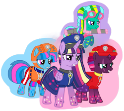 Size: 1149x1024 | Tagged: safe, artist:徐詩珮, fizzlepop berrytwist, glitter drops, spring rain, tempest shadow, twilight sparkle, twilight sparkle (alicorn), alicorn, unicorn, series:sprglitemplight diary, series:sprglitemplight life jacket days, series:springshadowdrops diary, series:springshadowdrops life jacket days, alternate universe, base used, bisexual, broken horn, clothes, equestria girls outfit, female, flying, glitterbetes, glitterlight, glittershadow, horn, lesbian, lifeguard spring rain, magic, paw patrol, polyamory, rainbow power, rainbow power-ified, shipping, sprglitemplight, springbetes, springdrops, springlight, springshadow, springshadowdrops, tempestbetes, tempestlight, transparent background