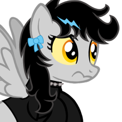 Size: 500x500 | Tagged: safe, artist:toyminator900, oc, oc only, oc:lightning dee, pegasus, pony, bow, choker, clothes, colored sclera, dyed mane, female, mare, shirt, simple background, solo, spiked choker, spread wings, transparent background, wavy mouth, wings