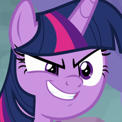 Size: 1078x1078 | Tagged: safe, screencap, twilight sparkle, twilight sparkle (alicorn), alicorn, pony, the ending of the end, cropped, evil grin, faic, female, grin, mare, rapeface, smiling, solo