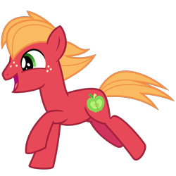 Size: 3200x3200 | Tagged: safe, artist:cheezedoodle96, big macintosh, earth pony, pony, .svg available, colt, colt big macintosh, freckles, juxtaposition bait, laughing, male, open mouth, running, simple background, solo, svg, transparent background, vector, younger