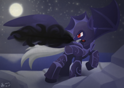 Size: 3508x2480 | Tagged: safe, artist:howxu, oc, oc only, oc:blackbolt, bat pony, night guard, solo, sword, weapon