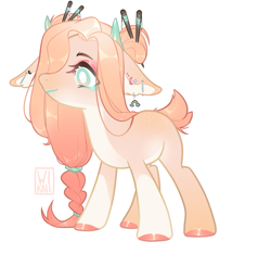 Size: 2577x2409 | Tagged: safe, artist:liannell, oc, oc only, oc:kira (deer), deer, pony, ear piercing, earring, eyeshadow, female, hairpin, jewelry, lipstick, makeup, piercing, simple background, solo, white background