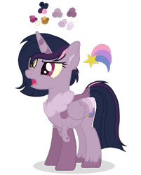 Size: 627x778 | Tagged: safe, artist:basecbitch, artist:magicuniclaws, oc, oc:shooting star, alicorn, hybrid, pony, base used, cutie mark, ear fluff, female, heterochromia, interspecies offspring, mare, offspring, parent:discord, parent:twilight sparkle, parents:discolight, simple background, solo, transparent background, unshorn fetlocks