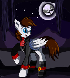 Size: 1280x1417 | Tagged: safe, artist:appleneedle, oc, oc only, bat, bat pony, pony, undead, vampire, vampony, art, cave, cellshaded, clothes, drawing, moon, moonlight, night, stars, suit