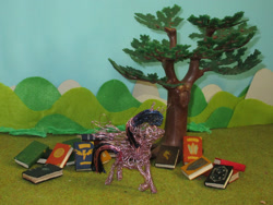 Size: 1664x1248 | Tagged: safe, artist:malte279, twilight sparkle, twilight sparkle (alicorn), alicorn, pony, book, craft, playmobil, tree, wire sculpture