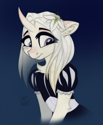 Size: 2877x3500 | Tagged: safe, artist:airfly-pony, oc, oc only, oc:lilith(dantepegas's), pony, unicorn, clothes, female, maid, shy