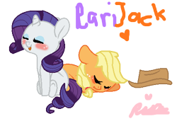 Size: 475x324 | Tagged: safe, artist:xxkawailloverchanxx, derpibooru import, applejack, rarity, earth pony, pony, unicorn, chibi, cute, female, jackabetes, lesbian, raribetes, rarijack, shipping, simple background, transparent background