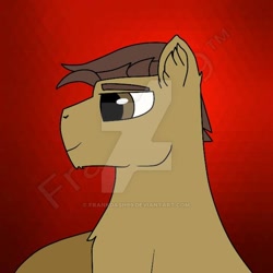 Size: 600x600 | Tagged: safe, artist:frankdash99, oc, oc:shield, oc:shield inv, earth pony, pony, brown eyes, cool, deviantart watermark, duplication, male, obtrusive watermark, red background, simple background, stallion, watermark