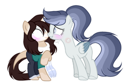 Size: 1280x842 | Tagged: safe, artist:mintoria, oc, oc only, oc:crumble, oc:herobrine, pegasus, pony, unicorn, boop, clothes, female, glowing eyes, mare, noseboop, simple background, transparent background