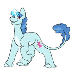 Size: 1280x1280 | Tagged: safe, artist:gnomehuts, party favor, classical unicorn, pony, unicorn, alternate design, cloven hooves, glowing horn, horn, leonine tail, looking at you, magic, male, one hoof raised, simple background, solo, stallion, unshorn fetlocks, white background