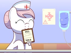 Size: 1280x960 | Tagged: safe, artist:trackheadtherobopony, nurse redheart, oc, bill, cute, hospital, mouth hold, offscreen character