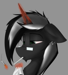 Size: 1000x1100 | Tagged: safe, artist:observerdoz, oc, oc only, oc:doz, pony, bust, cigarette, handkerchief, levitation, magic, portrait, sick, smoking, telekinesis, thermometer