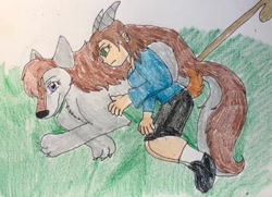 Size: 400x290 | Tagged: safe, artist:wolfspiritclan, oc, oc:goat, oc:mika, human, wolf, animal tail, dungeons and dragons, female, goat horns, humanized, humanoid, pen and paper rpg, ponyfinder, rpg, siblings, sisters, traditional art