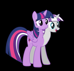 Size: 4745x4569 | Tagged: safe, artist:theunknowenone1, twilight sparkle, twilight sparkle (alicorn), twilight velvet, alicorn, pony, conjoined, female, fusion, mother and child, mother and daughter, multiple heads, parent and child, two heads, wat, we have become one, what has science done