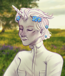 Size: 2185x2545 | Tagged: safe, artist:djkaskan, zesty gourmand, human, female, flower, flower in hair, horn, horned humanization, humanized, pony coloring