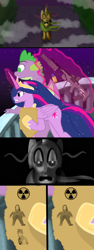 Size: 800x2124 | Tagged: safe, artist:samueldavillo, princess twilight 2.0, spike, twilight sparkle, twilight sparkle (alicorn), alicorn, dragon, human, pony, the last problem, courage the cowardly dog, curse, female, grenade launcher, human male, john wick, king ramses, m203, male, mare, nuclear weapon, older, older spike, older twilight, return the slab, ricardo milos, slab, tavor, weapon