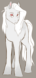 Size: 550x1200 | Tagged: safe, artist:dolliewings, edit, oc, oc only, oc:cold front, earth pony, pony, albino, albino pony, blank flank, cropped, dappled, female, frown, looking at you, mare, next generation, no pupils, parent:rainbow dash, solo