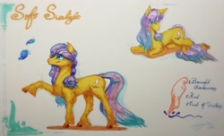 Size: 3368x2048 | Tagged: safe, artist:angusdra, oc, oc only, butterfly, earth pony, pony, eye clipping through hair, solo, traditional art, unshorn fetlocks