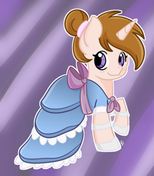 Size: 1752x2012 | Tagged: safe, artist:redpalette, oc, oc:white shield, pony, bow, clothes, crossdressing, dress