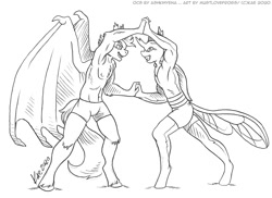 Size: 1200x875 | Tagged: safe, artist:kaemantis, oc, oc:sketch (changeling), anthro, bat pony, changedling, changeling, unguligrade anthro, armpits, clothes, commission, male, monochrome, muscles, partial nudity, stallion, topless