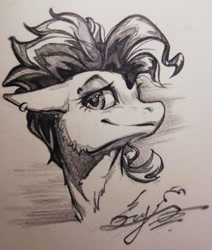 Size: 2132x2512 | Tagged: safe, artist:angusdra, oc, oc:aer swift, pegasus, pony, bust, ear piercing, earring, floppy ears, jewelry, monochrome, piercing, solo, traditional art