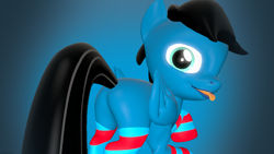 Size: 3840x2160 | Tagged: safe, artist:agkandphotomaker2000, oc, oc only, oc:pony video maker, pegasus, pony, 3d, clothes, looking at you, plot, socks, solo, source filmmaker, striped socks, tongue out