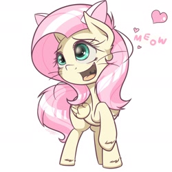 Size: 1900x1900 | Tagged: safe, alternate version, artist:phoenixrk49, fluttershy, pegasus, pony, cat ears, cute, one hoof raised, open mouth, shyabetes, simple background, white background