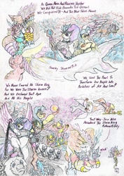 Size: 1024x1446 | Tagged: safe, artist:grimmyweirdy, cosmos (character), fluttershy, princess skystar, queen novo, storm king, draconequus, hippogriff, comic:cosmic cosmos, my little pony: the movie, armpits, body horror, captured, chains, cosmageddon, dark magic, draconequified, eldritch abomination, evil grin, evil version, fetish, flutterequus, fusion, grin, magic, piracy, queen novo's orb, sharkified, ship, smiling, species swap, storm, storm guard, transformation, xk-class end-of-the-world scenario