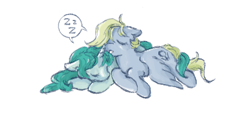 Size: 428x193 | Tagged: safe, artist:fizpup, pegasus, pony, unicorn, amara tenoh, crossover, kaioh michiru, michelle kaiou, onomatopoeia, ponified, sailor moon, sailor neptune, sailor uranus, shipping, simple background, sleeping, sound effects, speech bubble, tenoh haruka, white background, zzz