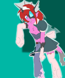 Size: 1000x1200 | Tagged: safe, artist:drakky, oc, oc only, oc:lantern shine, anthro, cat, changeling, unguligrade anthro, abstract background, changeling oc, changelingified, clothes, eye clipping through hair, furry oc, maid, maid headdress, solo, species swap, wide eyes