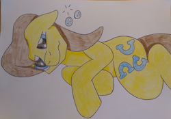 Size: 1152x800 | Tagged: safe, artist:augjodo, caramel, pony, hangover, male, on side, stallion, traditional art