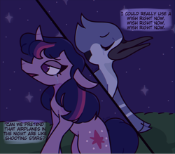 Size: 1280x1121 | Tagged: safe, artist:fwya, twilight sparkle, pony, aeroplanes and meteor showers, airplanes (song), crossover shipping, female, male, mare, mordecai, mordetwi, redraw mordetwi meme, remake, shipping, straight