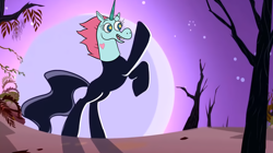 Size: 2184x1222 | Tagged: safe, edit, edited screencap, screencap, the headless horse (character), headless horse, pony, unicorn, sleepless in ponyville, crossover, fusion, headless, horn, moon, night, pony head, princess pony head, rearing, scary tree, star vs the forces of evil, this will end in death, this will end in tears, this will end in tears and/or death, tree, wingding eyes