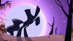 Size: 2184x1226 | Tagged: safe, screencap, the headless horse (character), headless horse, pony, season 3, sleepless in ponyville, cropped, headless, moon, rearing, scary tree, silhouette, solo, tree