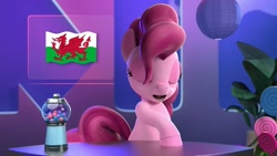 Size: 1920x1080 | Tagged: safe, edit, screencap, pinkie pie, pony, hello pinkie pie, eyes closed, flag, official, wales