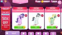 Size: 1280x720 | Tagged: safe, clear skies, dear darling, silver shill, earth pony, pegasus, pony, unicorn, error, gameloft, gem