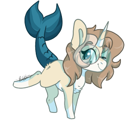 Size: 623x583 | Tagged: safe, artist:bubble-trouble-owo, oc, oc:bubbles, pony, unicorn, chibi, female, fish tail, glasses, mare, simple background, solo, transparent background