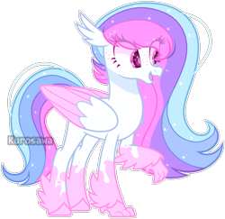 Size: 1527x1482 | Tagged: safe, artist:kurosawakuro, oc, oc only, classical hippogriff, hippogriff, base used, colored pupils, colored wings, feathered fetlocks, female, magical lesbian spawn, multicolored hair, offspring, one hoof raised, parent:princess skystar, parent:rainbow dash, raised claw, simple background, socks (coat marking), transparent background